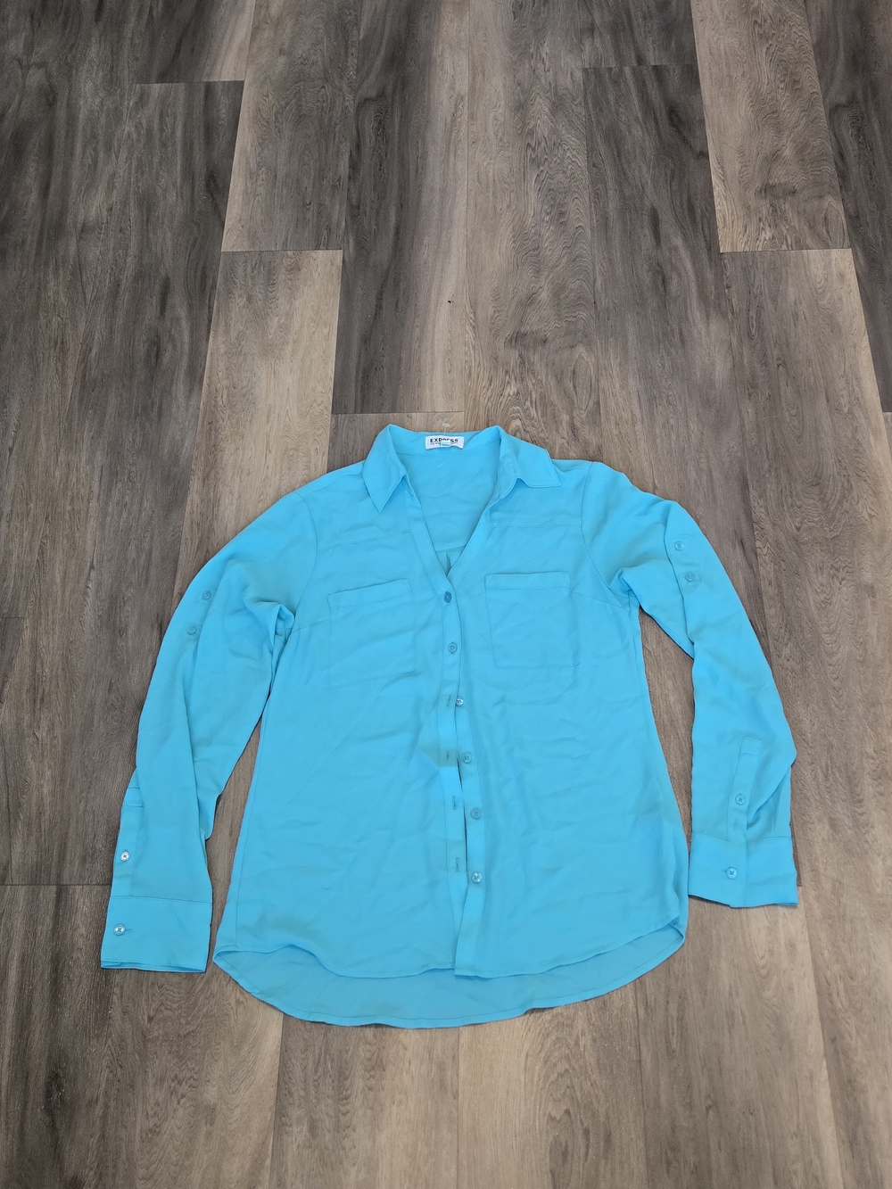 Express Turquoise Button-Down Long Sleeve Shirt